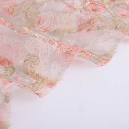 Polyester Organza Flower Pattern Printed Fabric