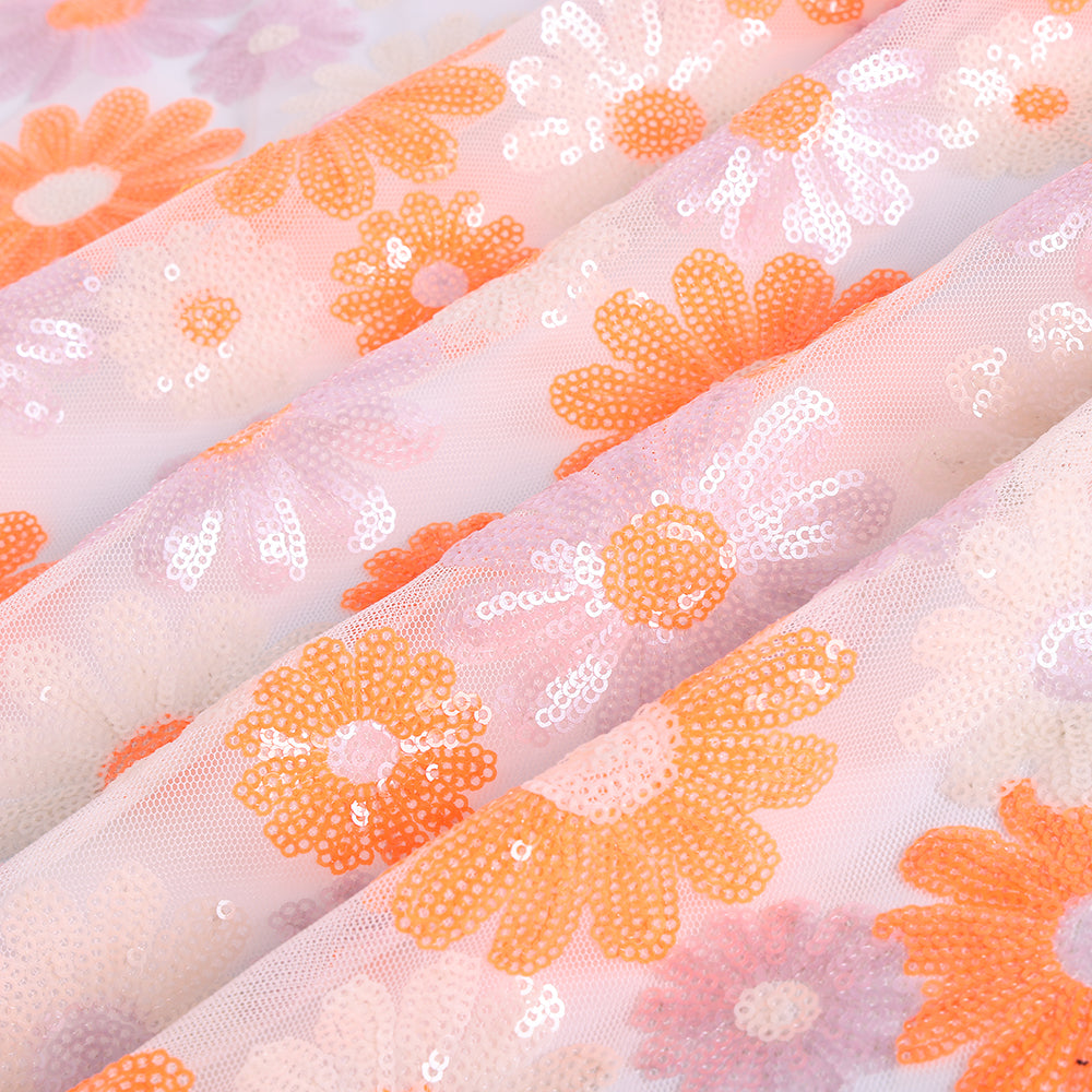 Polyester Floral Pattern Sequin Fabric