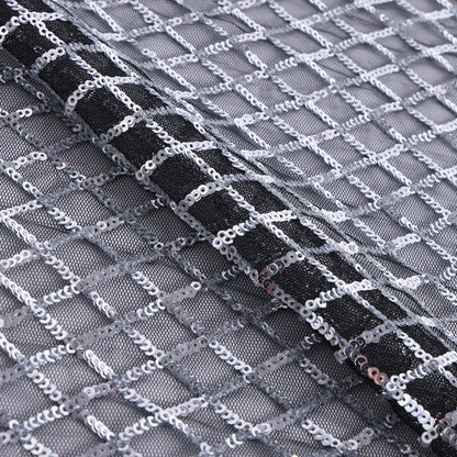 Polyester Check Pattern Sequin Fabric