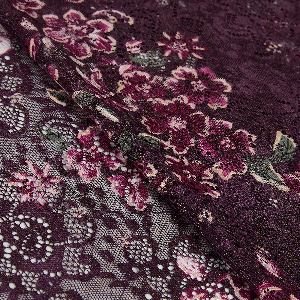 Polyester Spandex Flower Pattern Lace Fabric