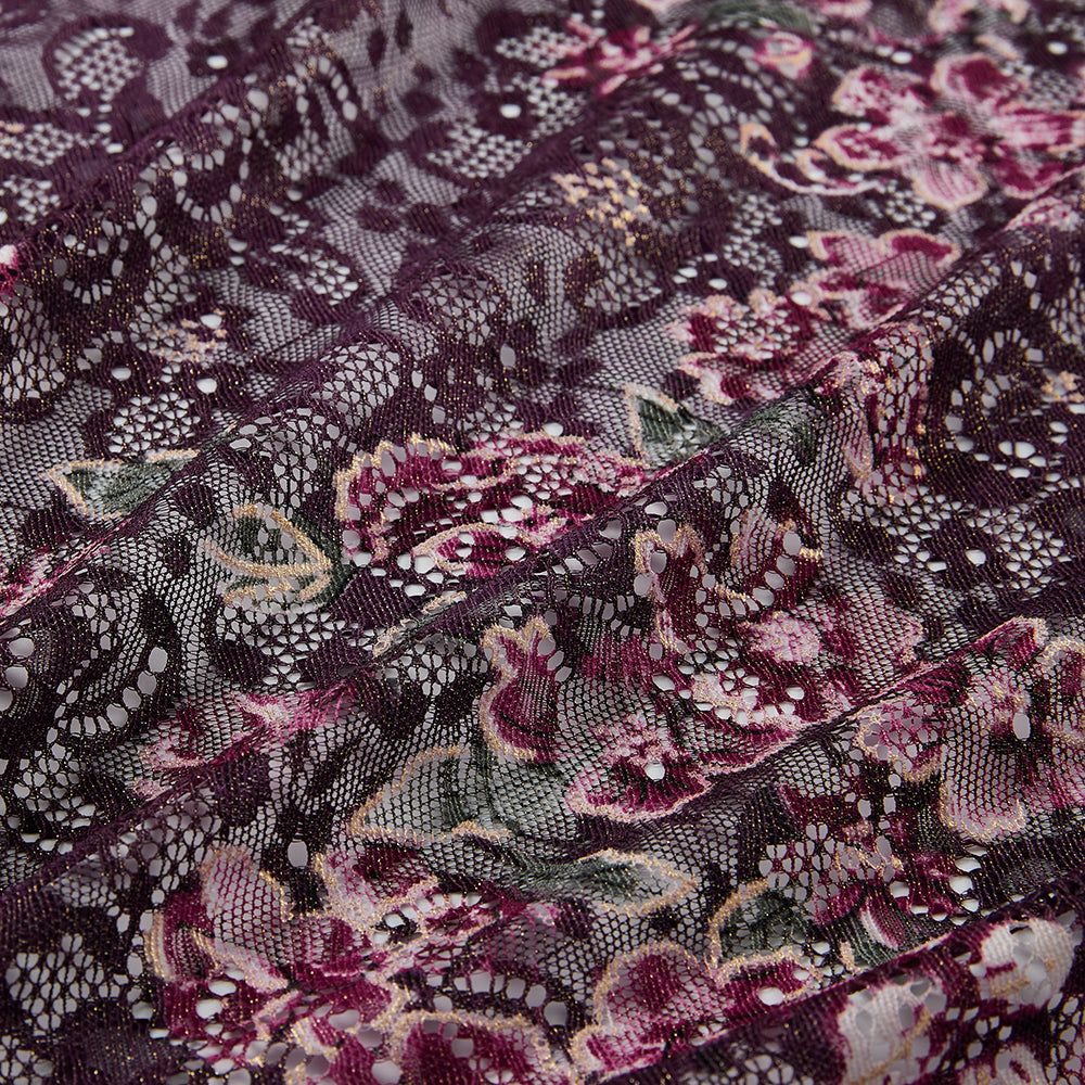 Polyester Spandex Flower Pattern Lace Fabric