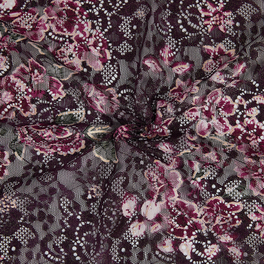 Polyester Spandex Flower Pattern Lace Fabric