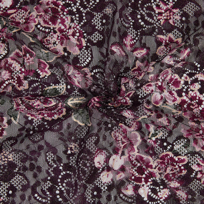 Polyester Spandex Flower Pattern Lace Fabric