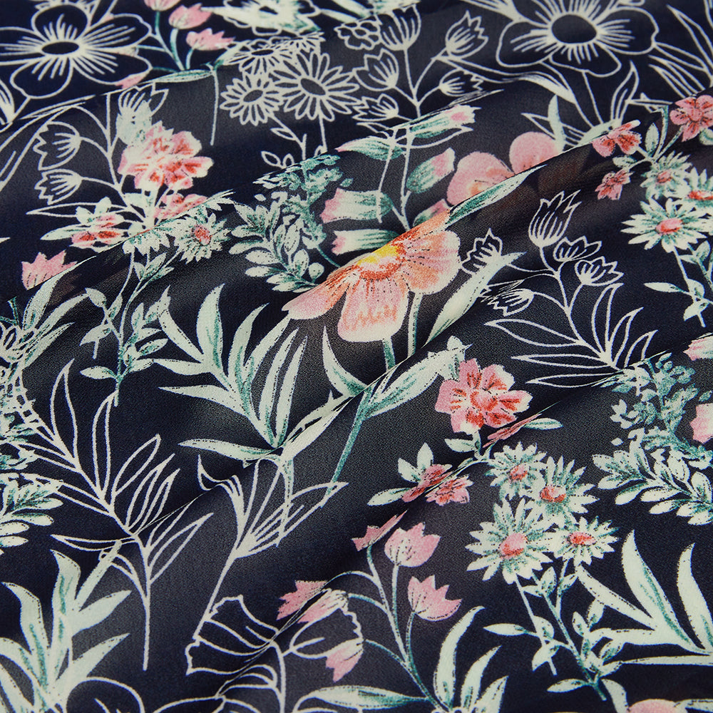 Polyester Leaf Pattern Chiffon Fabric - Kool Fabrics